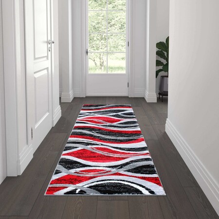 Flash Furniture Red 2' x 7' Ripple Patterned Indoor Area Rug OKR-RG1109-27-RD-GG